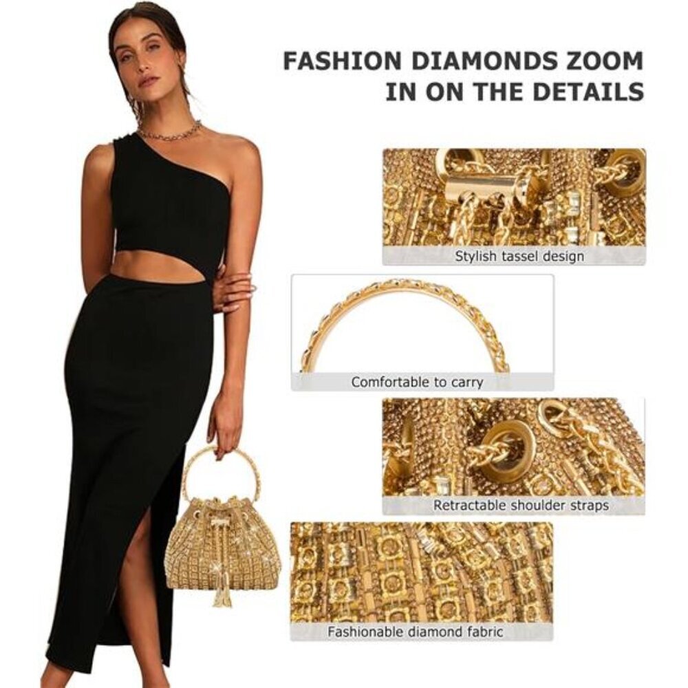 Sparkly Rhinestone Clutch Purse Evening Bag Glitter Handbag for Prom Wedding - Picture 3 of 7